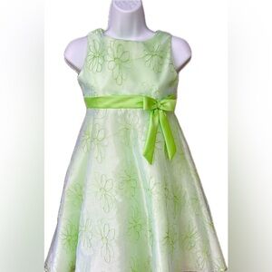🐣Vintage Elegant Organza Green Floral Kids Dress - Size 10.5 🐣